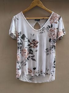 White Floral Print V-Neck Top