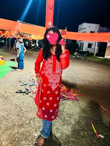 Red chikankari mirror work kurta❤️