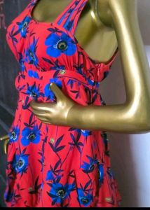 Beautiful Flower Printed Red Dress For Beach Side