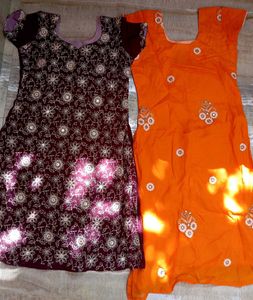 Embroidered Kurta Set - Maroon & Orange