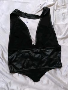 Black Faux Leather Halter Top