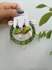 handmade Green Fabric Jhumka Earrings & Bracelet