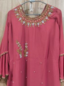💋pinkish Red Kurta Set with skirt🥵