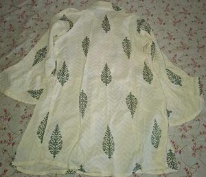 Cream Kurta with Green Leaf Print