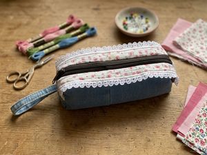 Cute Floral Denim Pencil Case for girls