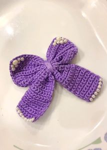 New Purple Crochet Bow Hair Clip with Pearls