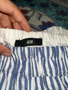 Blue &amp; White Striped Wide Leg Pants