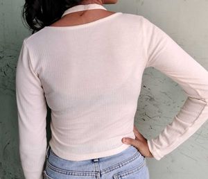 Cream Ribbed Long Sleeve Top