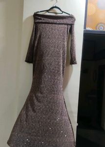 brown shimmer off shoulder mermaid bodycon dress