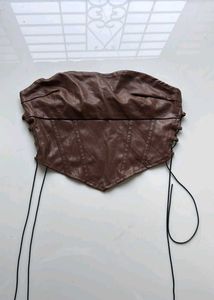 y2k Brown Faux Leather Corset Top