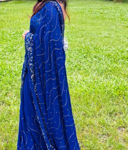 Elegant Blue saree with Intricate Silver Work