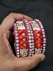 Pink Stone Bangles Set