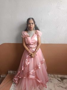 Elegant Pink Tulle Layered Lehenga