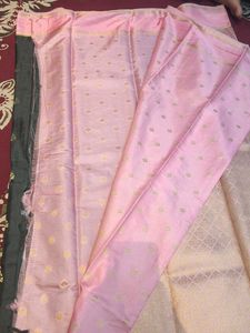 Dark Green &amp; Light Pink Gajii Saree