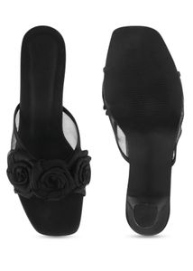 Elegant Black Rose Heel Sandals