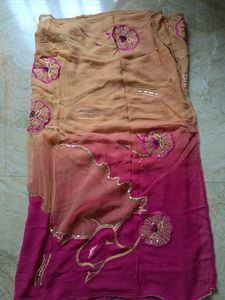 Pure Georgette dual shade saree with work n net he
