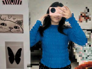 Blue Textured Long Sleeve Top never worn