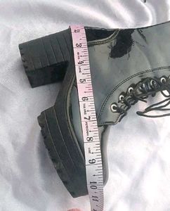 Glossy Black Platform Heel Ankle Boots