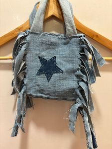 Pintresty Denim Mini fringe Bag with Star Detail