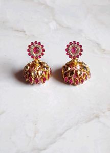 Stunning Jhumka Earrings with Pink Stones