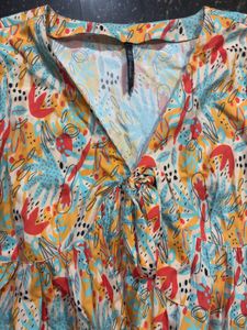 Boho Floral Print Tie-Front Peplum Top