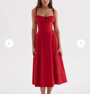 Fit and Flared Midi Side Slit Red Dress