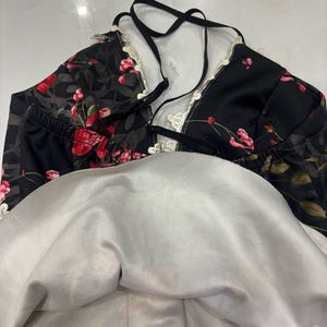 Floral Peplum Halter Top with Lace Trim