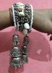 Boho Silver Anklet with Jhumkas &amp; Shells