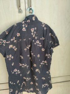 Dark Floral Short Sleeve Button-Up Top