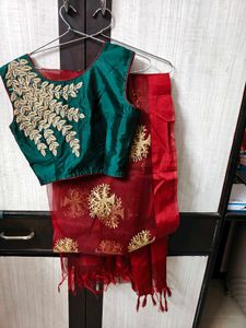 Red lahanga with Embroidered Blouse