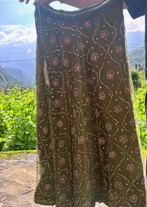 Embellished Olive Green Ethnic Skirt with Dupatta