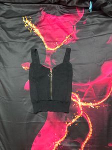Black Zip-Up Crop Cut out Tank Top