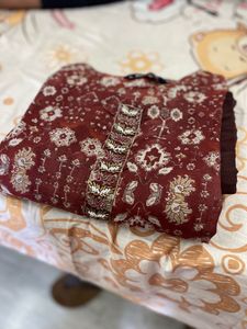 Maroon Printed Kurta with Pants and Dupatta