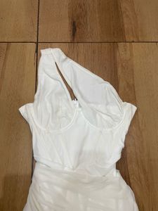 Chic White corset One-Shoulder Ruched Mini Dress