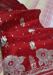 Exquisite Red Silk Saree with Floral Embroidery