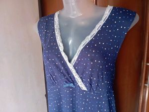 Blue Polka Dot Nightgown with Lace Trim