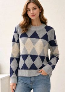Argyle Patterned Knit Sweater