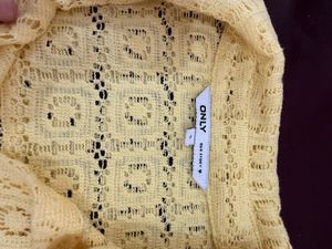 Yellow Crochet Button-Up Shirt