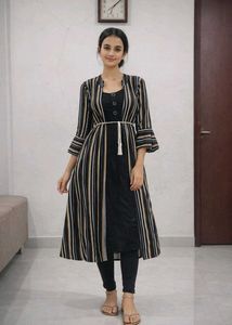 Striped Black & Beige Kurta Dress