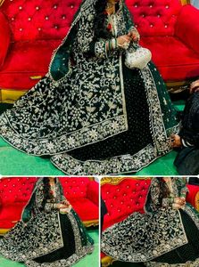 Elegant Emerald Green Bridal dabka Lehenga