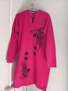 Brand New Pink Woolen Kurti With Floral Details