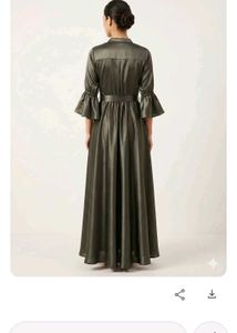 Napoleon Girls Olive Green Satin Shirt-Style Gown