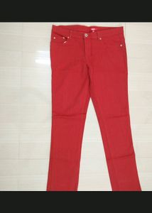 Red Jeans Pant Medium 36" Elastic Waist