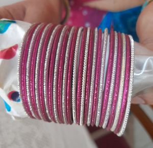 Beautiful  dark PINK & Silver Colour metal Bangles