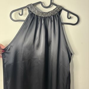 Elegant Black Beaded Halter Top