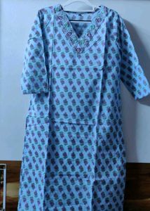 Beautiful Blue Printed Kurta Set with Mirror Work