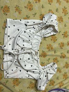 White Heart Print Puff Sleeve Top