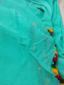 See Green Long Dupatta With Border Woolen Strip