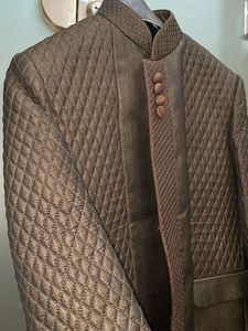 Premium Silk Coffee Brown Quilted Men Suit Set