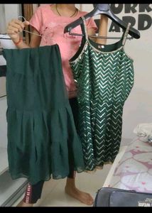 Elegant Green Tiered Skirt Set